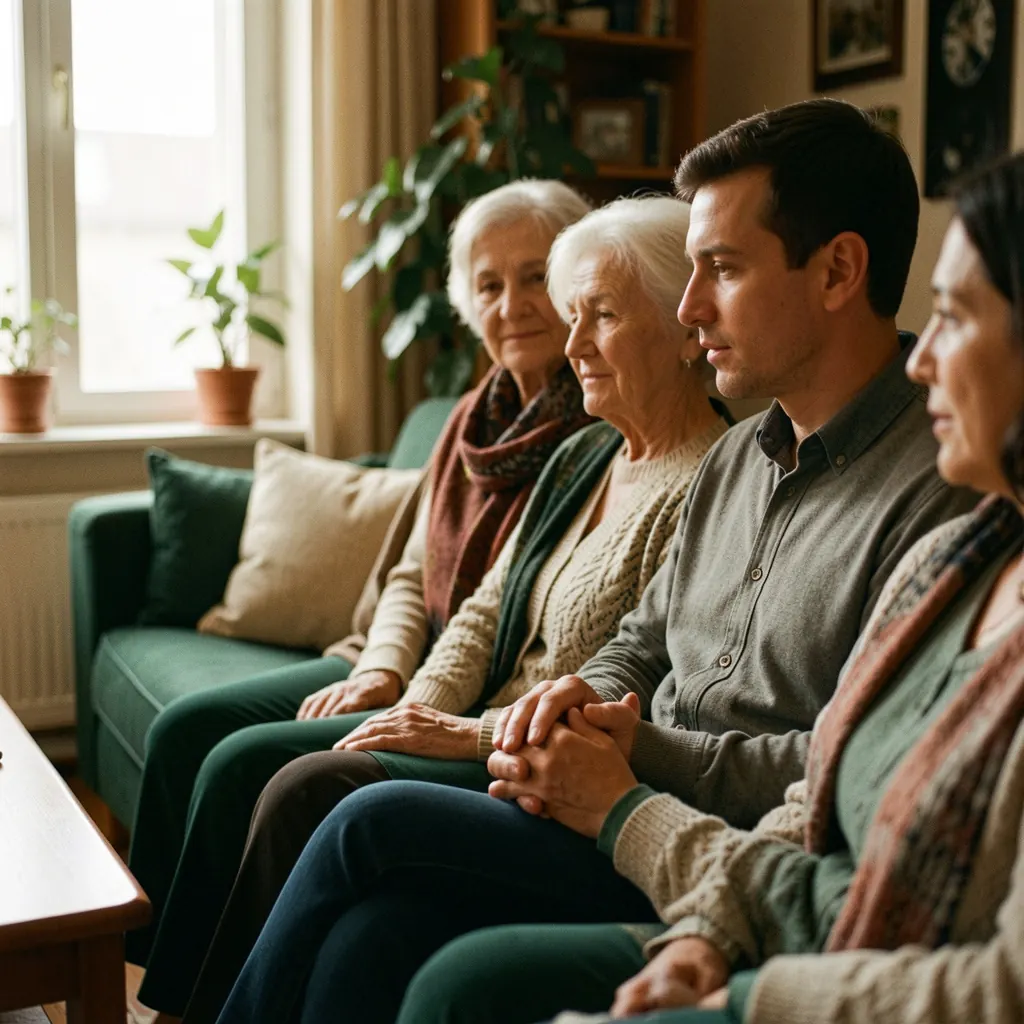 A family sitting together during a supported intervention conversation in New York