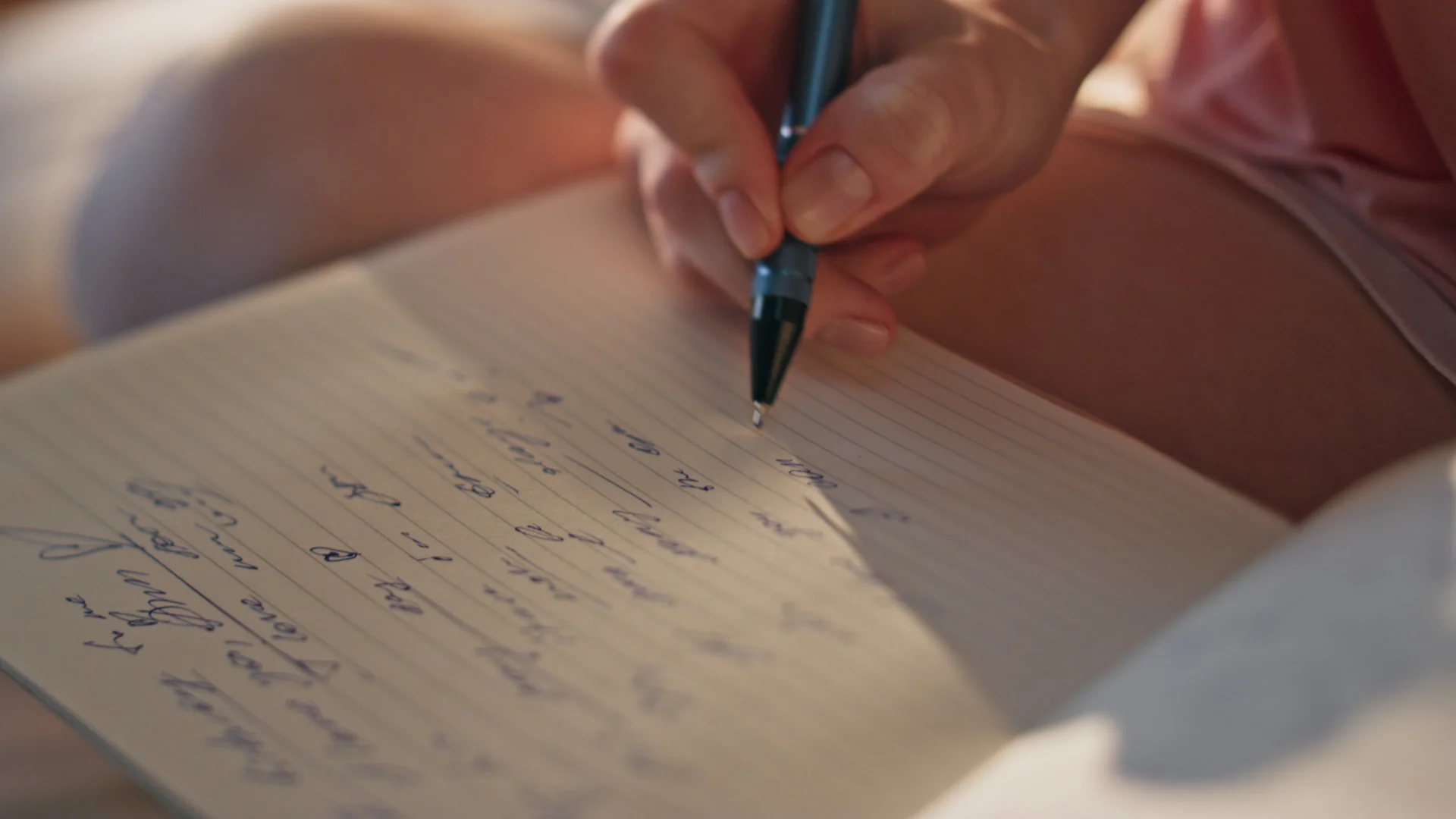 Person writing an intervention letter in a notebook, emphasizing heartfelt communication for addiction support.