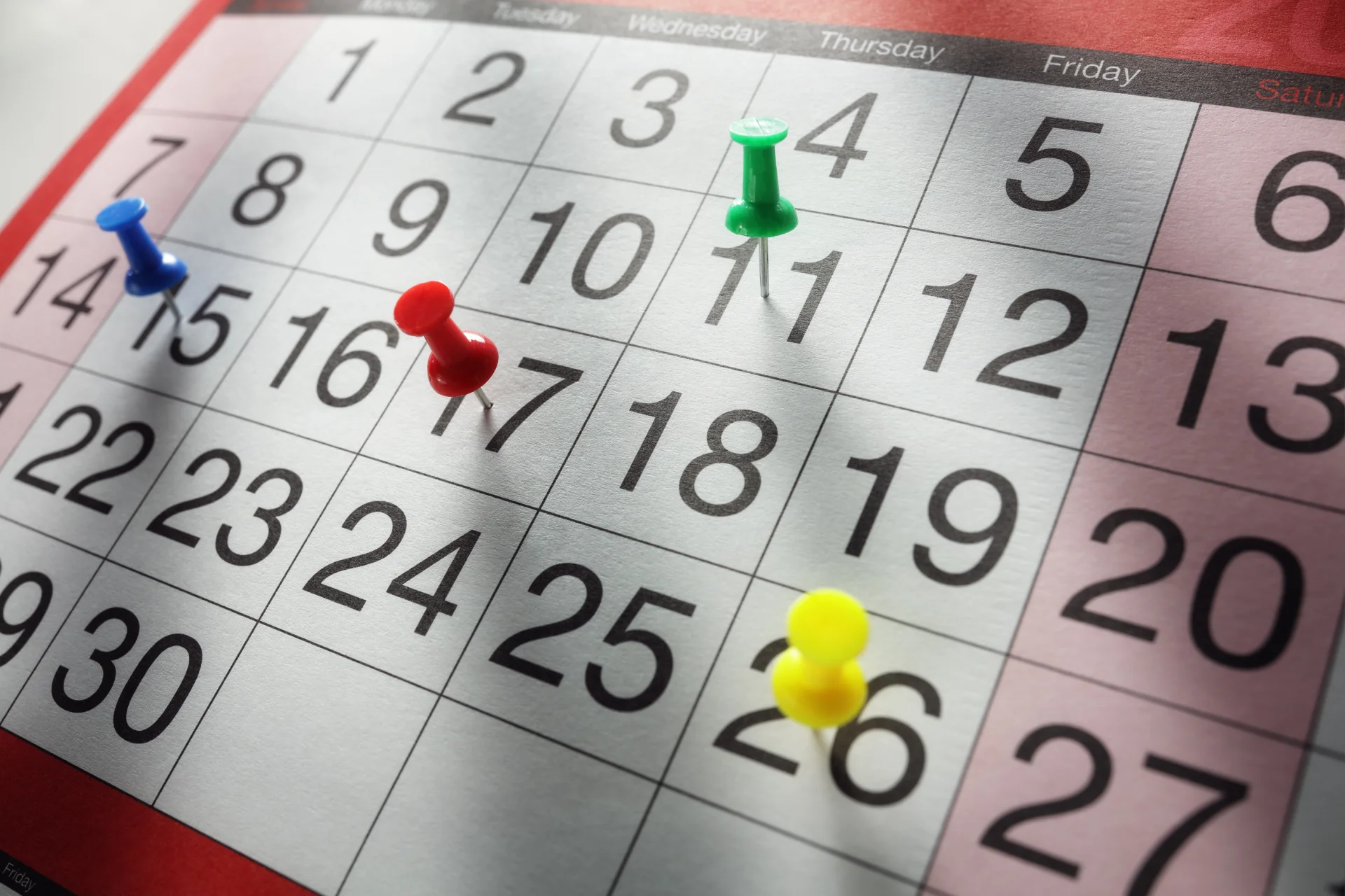 calendar marking important dates